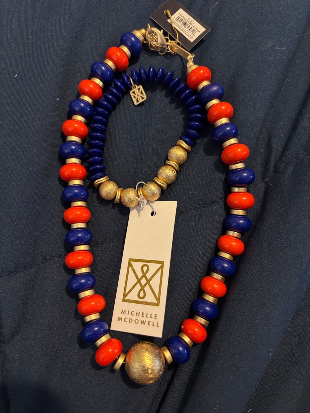 Blue & Orange Beaded Statement Necklace